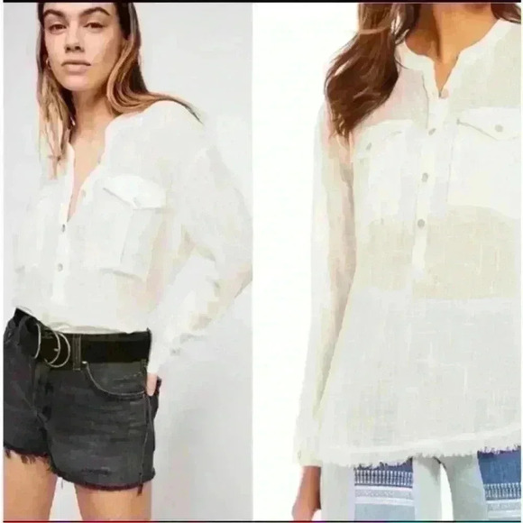 NWOT Free People White Lightweight Button Down Shirt - Picture 1 of 10